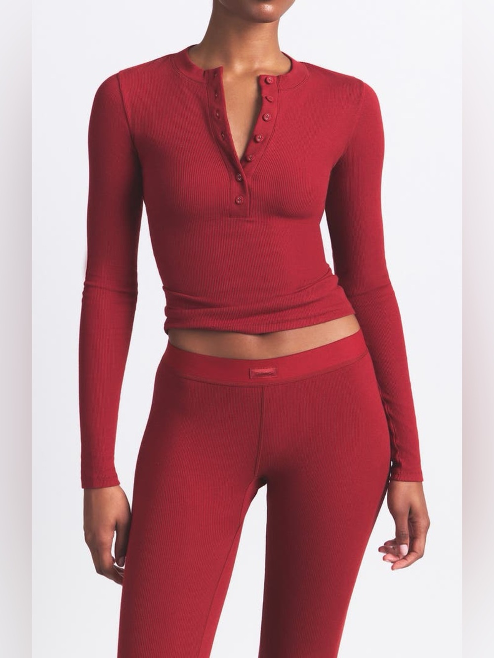 SKIMS Cotton Rib Henley red size M